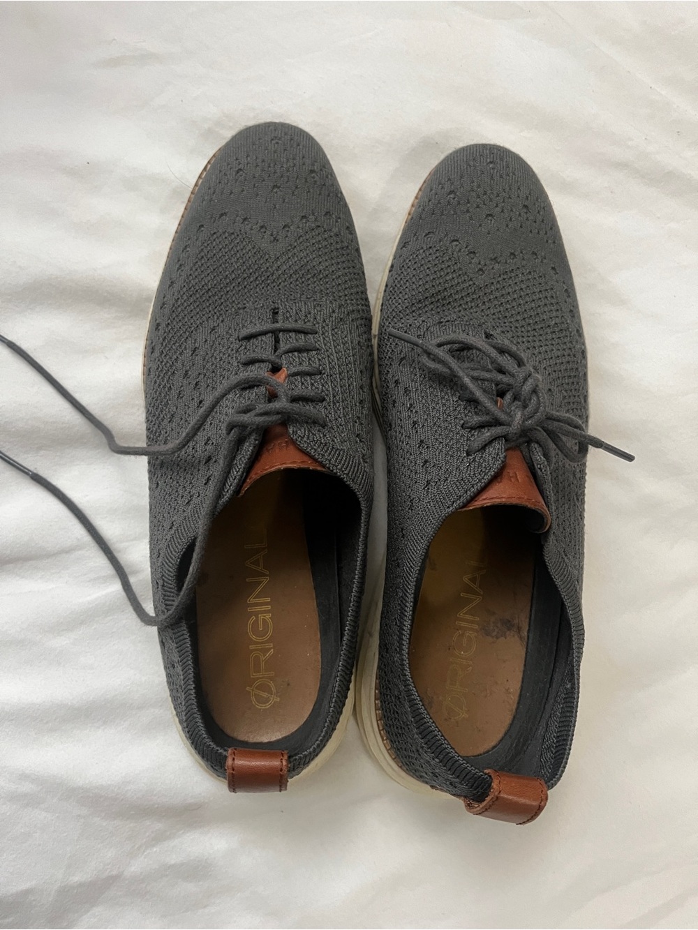 Cole Haan Charcoal Knit Lace-Up Oxfords with Brown Accents